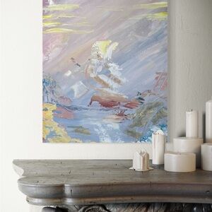 Abstract Canvas Art in Blue and Yellow